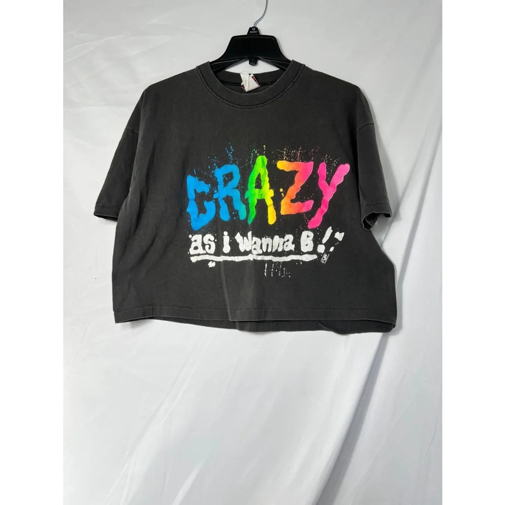 Vintage Signal Black Cropped Multicolor Crazy As I‎ Wanna B Cropped T-Shirt